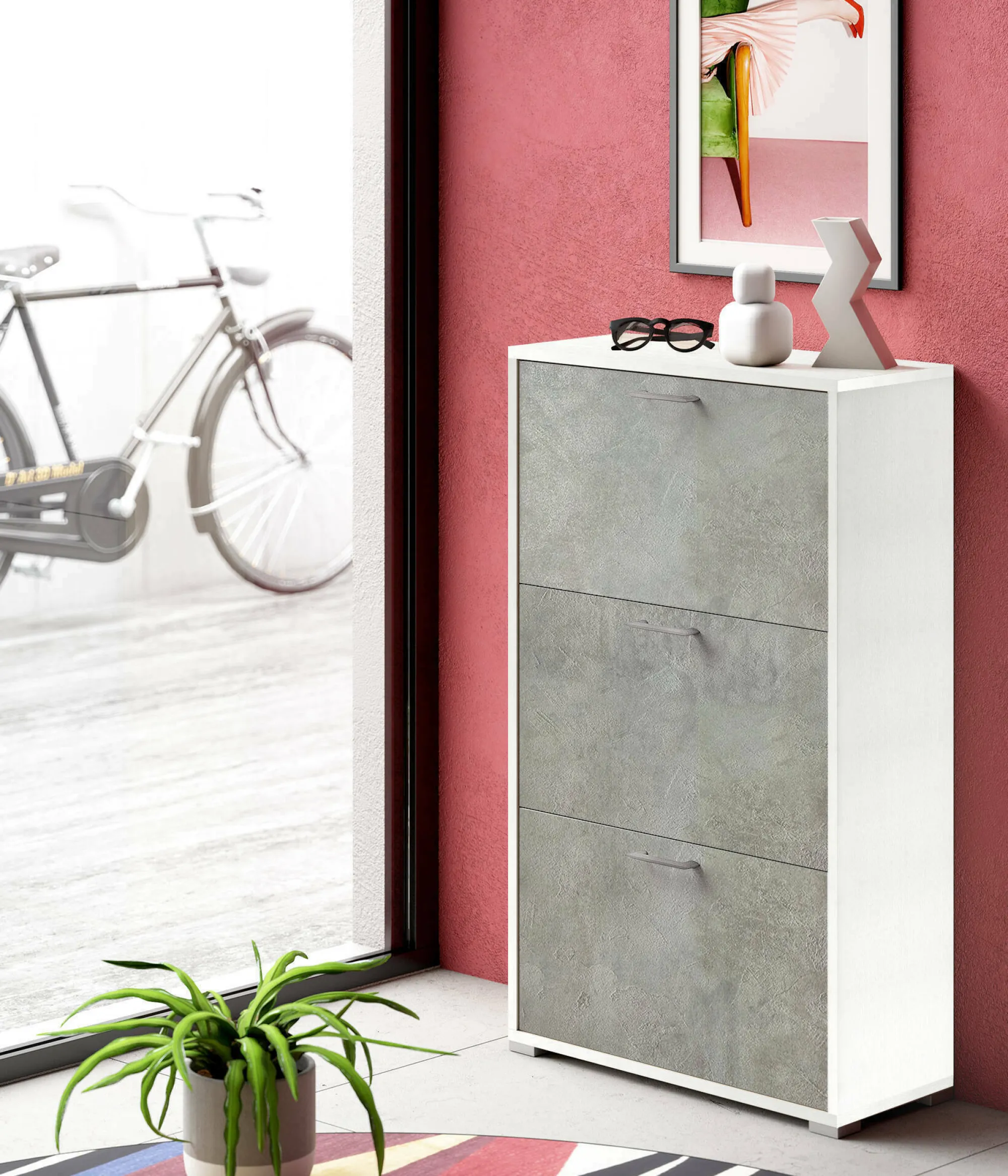 Scarpiera Axinite, 67x28h112 cm, Bianco e Cemento<Dmora Outlet