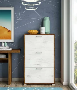 Scarpiera Axinite, 67x28h112 cm, Bianco e Rovere<Dmora Sale