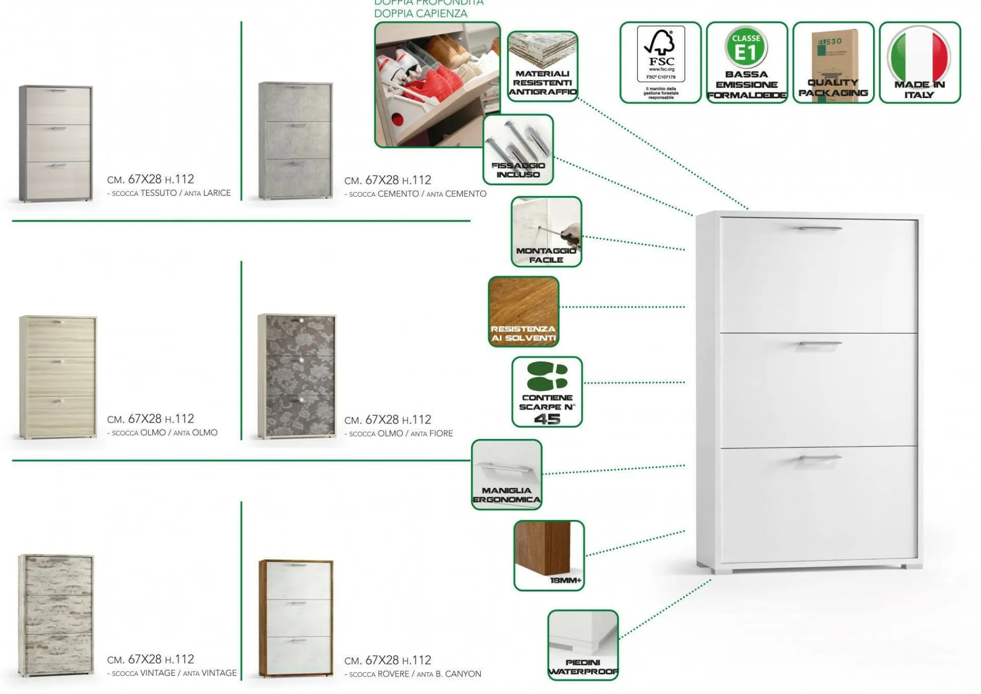 Scarpiera Axinite, 67x28h112 cm, Bianco e Cemento<Dmora Outlet