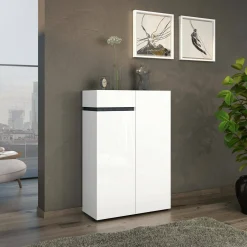 Scarpiera Badolato, 80x34h115 cm, Bianco lucido e Antracite<Dmora Best