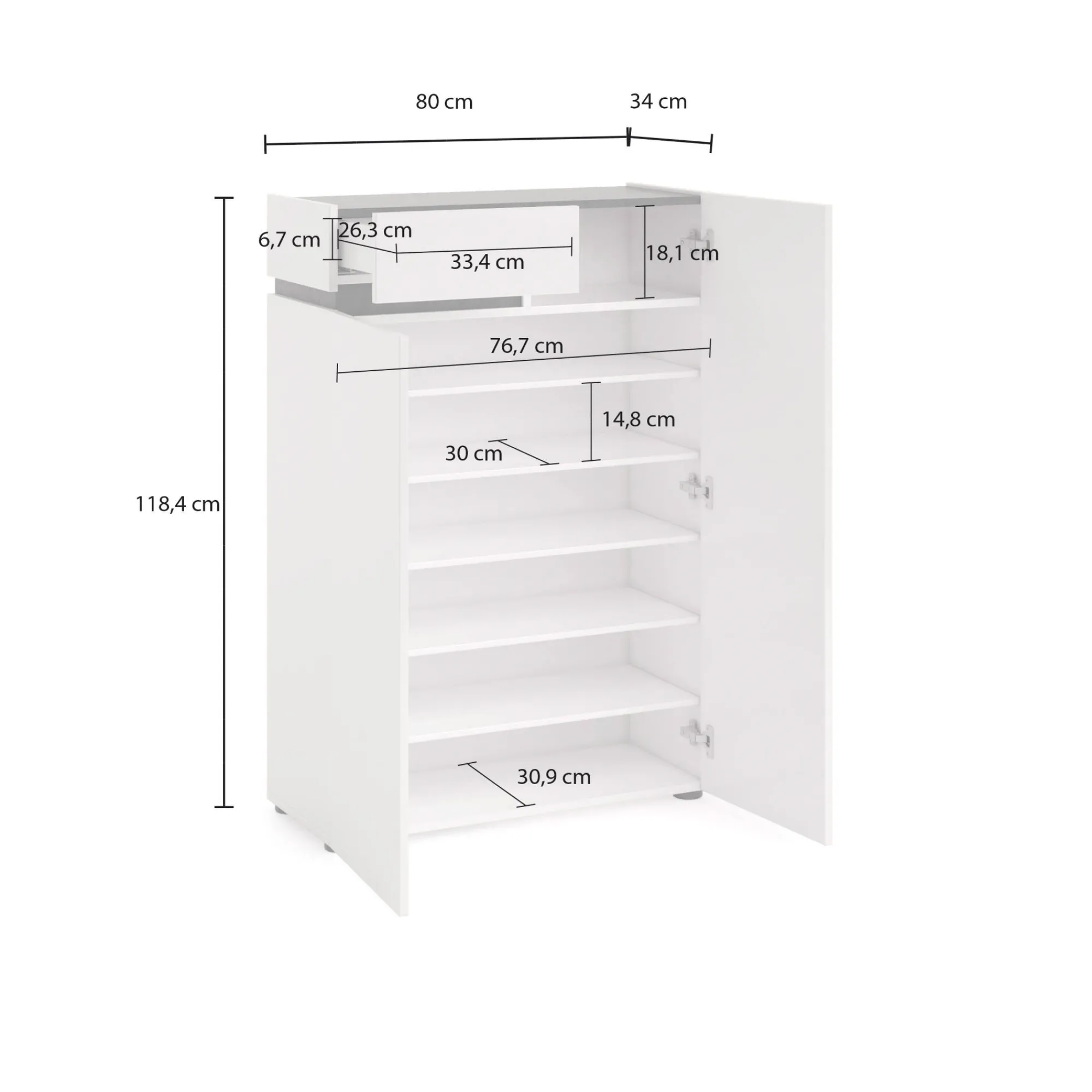 Scarpiera Badolato, 80x34h115 cm, Bianco lucido e Antracite<Dmora Best