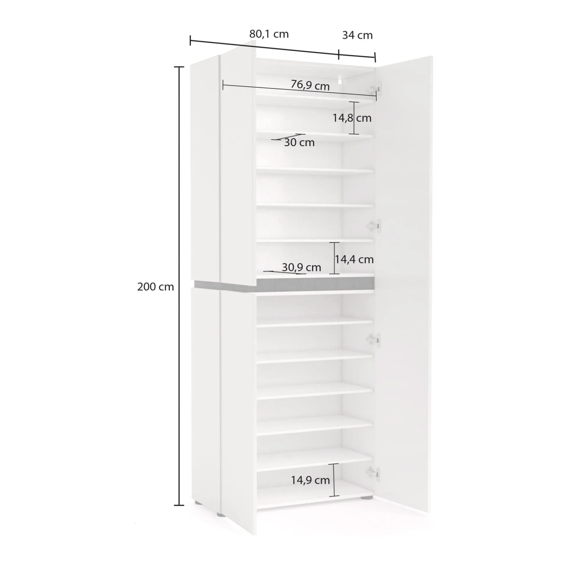 Scarpiera Baiso, 80x34h200 cm, Bianco lucido e Antracite<Dmora Online
