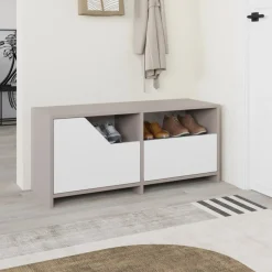 Scarpiera Berto, 105x37 h47 cm, Beige e Bianco<Dmora Shop