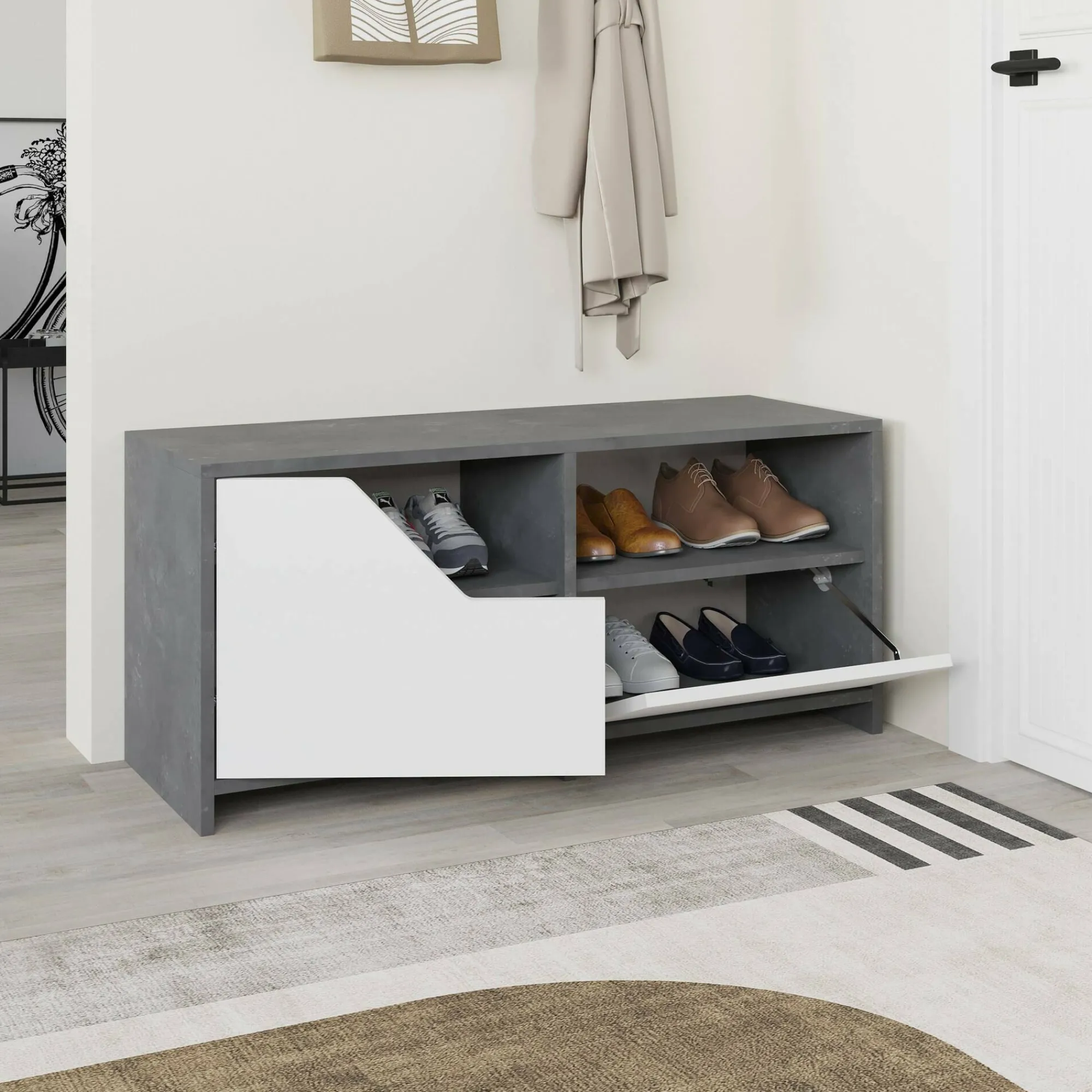 Scarpiera Berto, 105x37 h47 cm, Grigio e Bianco<Dmora Best