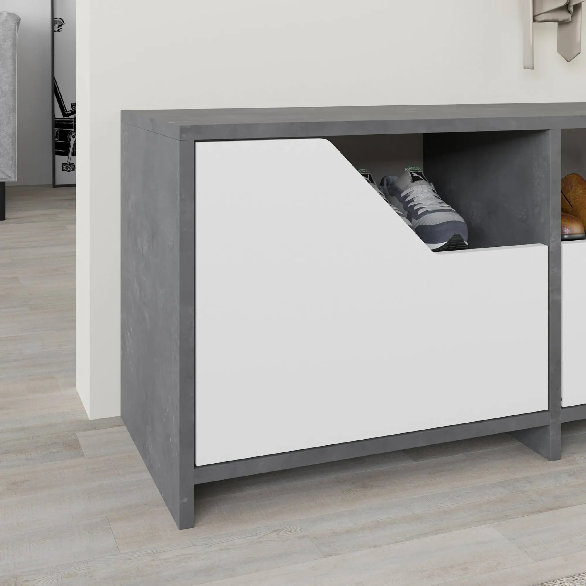 Scarpiera Berto, 105x37 h47 cm, Grigio e Bianco<Dmora Best
