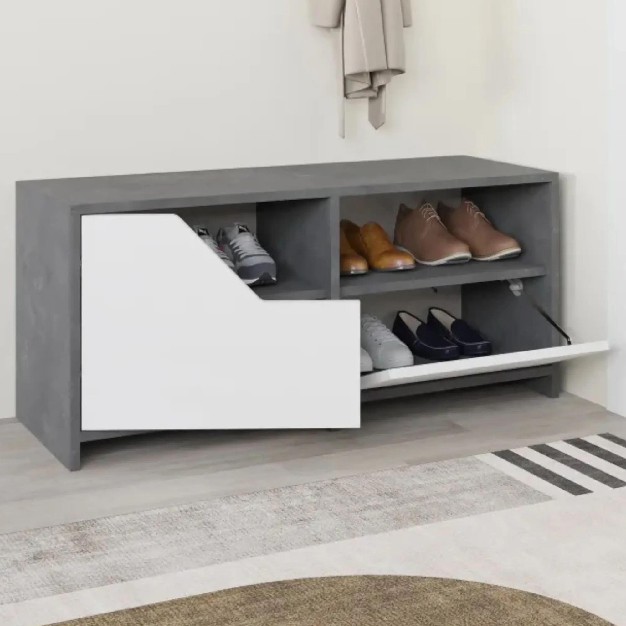 Scarpiera Berto, 105x37 h47 cm, Grigio e Bianco<Dmora Best