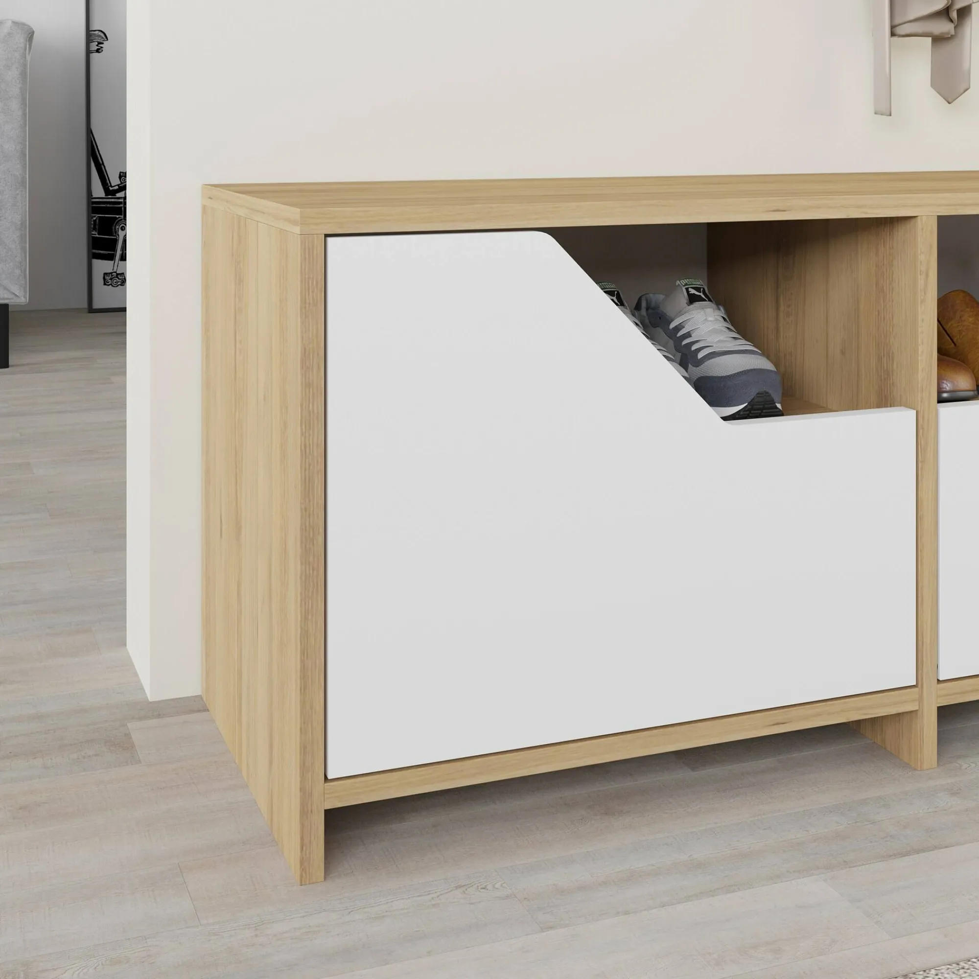 Scarpiera Berto, 105x37 h47 cm, Quercia e Bianco<Dmora Best
