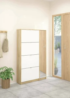 Scarpiera Brie, Mobile portascarpe, Armadio da ingresso multiuso, Mobiletto per calzature, 99x24 h162 cm, Quercia e Bianco<Dmora Hot