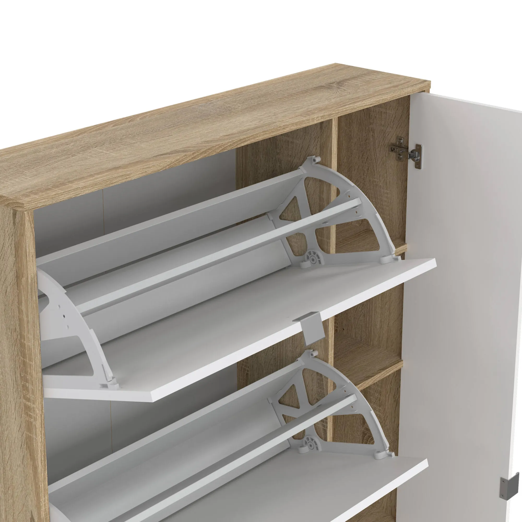 Scarpiera Brie, Mobile portascarpe, Armadio da ingresso multiuso, Mobiletto per calzature, 99x24 h162 cm, Quercia e Bianco<Dmora Hot