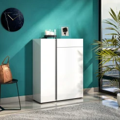Scarpiera Cavallino, 91x33h115 cm, Bianco lucido e Antracite<Dmora Flash Sale
