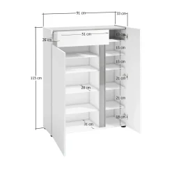 Scarpiera Cavallino, 91x33h115 cm, Bianco lucido e Antracite<Dmora Flash Sale