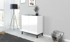 Scarpiera Dabbaso, cm 80x40h80, Bianco lucido e Ardesia<Dmora Clearance