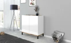 Scarpiera Dabbaso, cm 80x40h80, Bianco lucido e Acero<Dmora Online