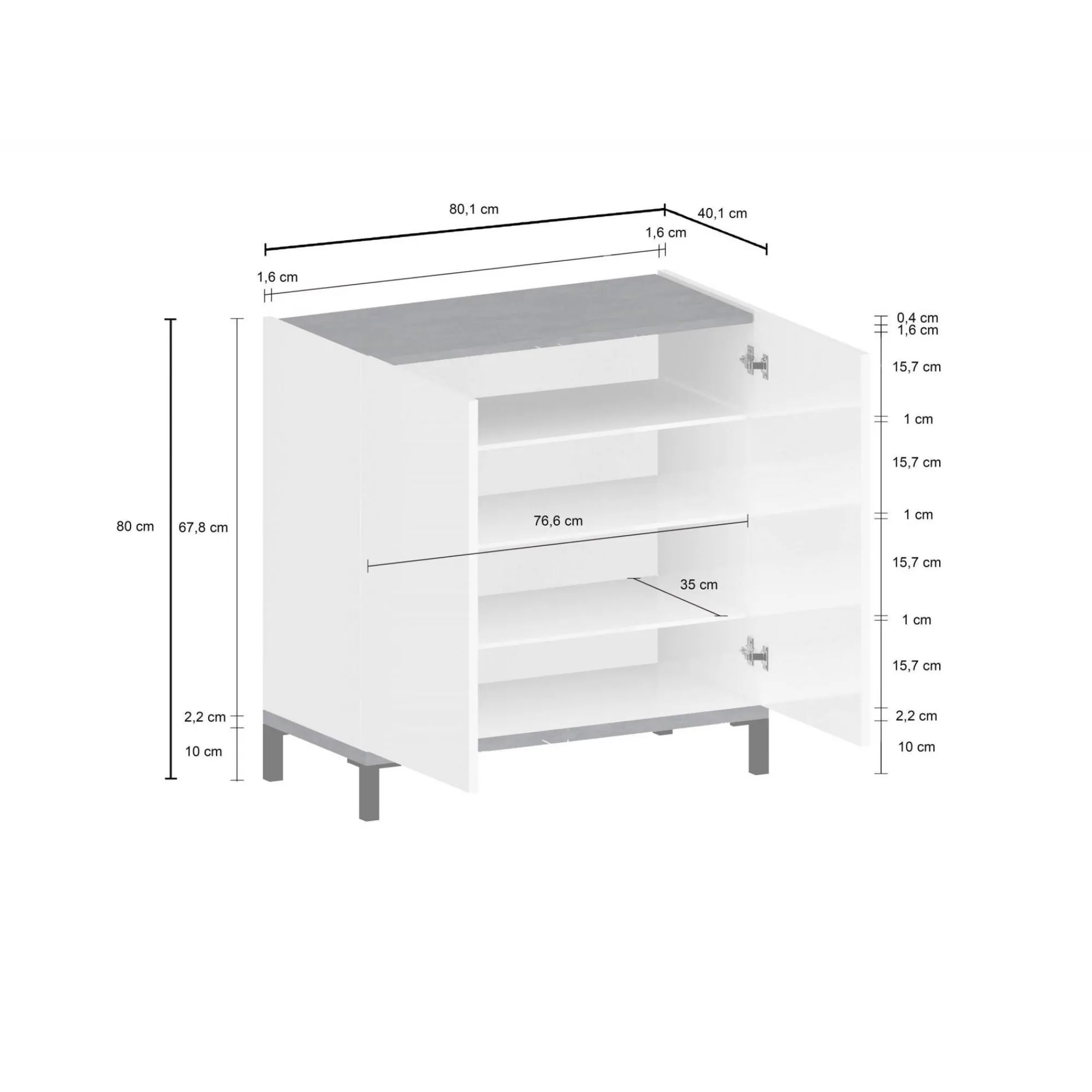 Scarpiera Dabbaso, cm 80x40h80, Bianco lucido e Ardesia<Dmora Clearance
