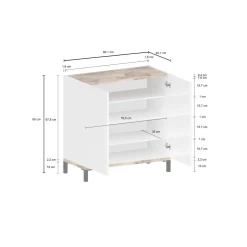 Scarpiera Dabbaso, cm 80x40h80, Bianco lucido e Acero<Dmora Online