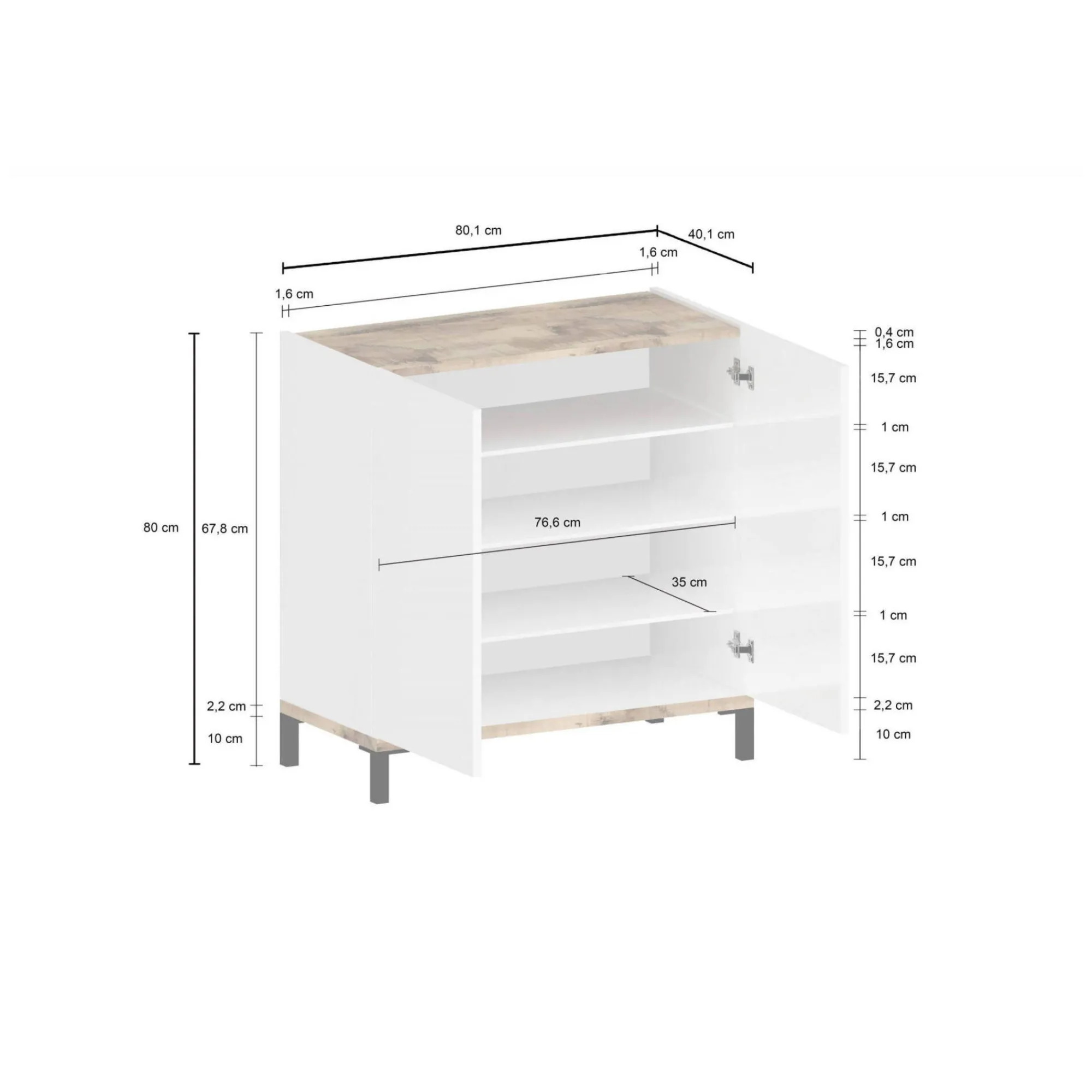 Scarpiera Dabbaso, cm 80x40h80, Bianco lucido e Acero<Dmora Online