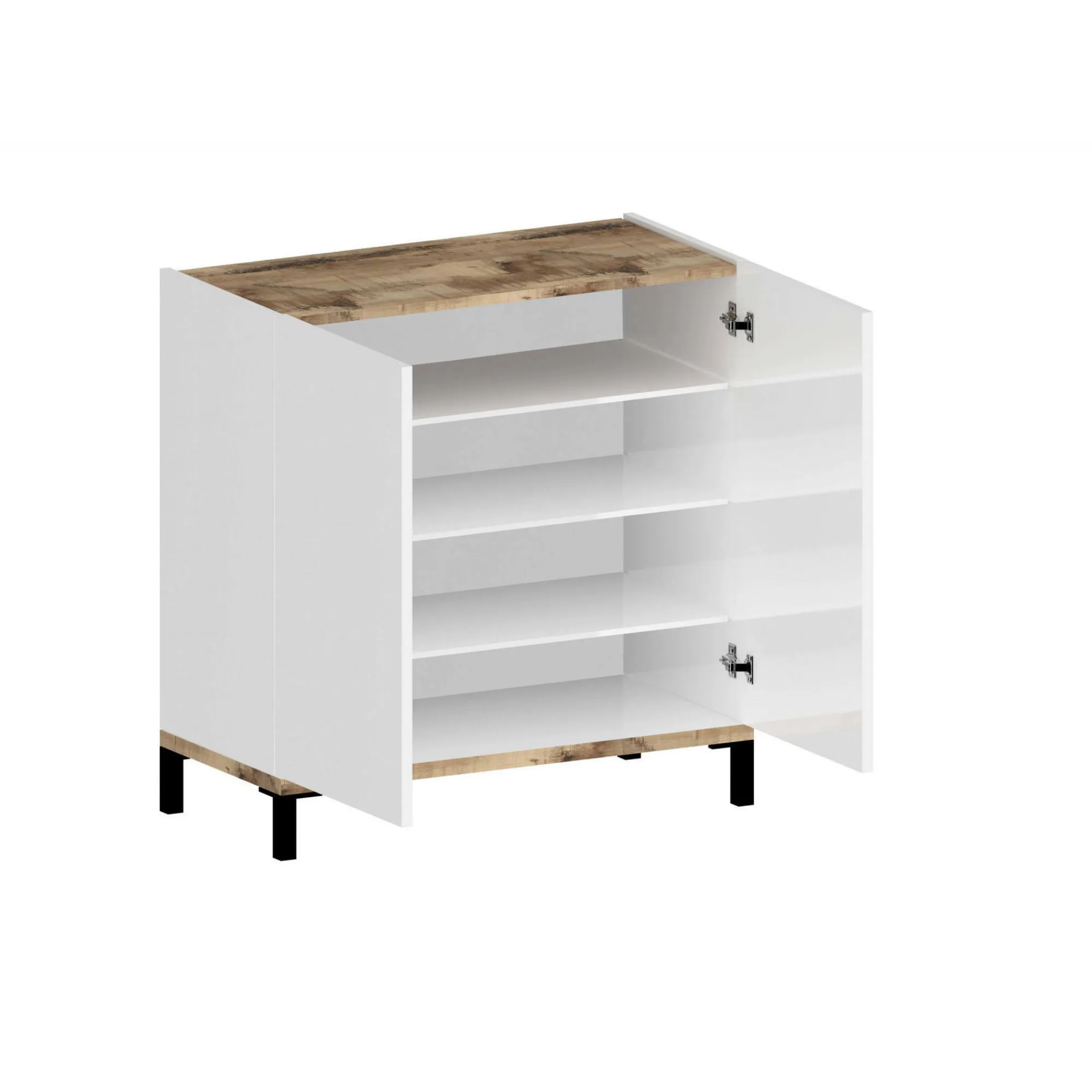 Scarpiera Dabbaso, cm 80x40h80, Bianco lucido e Acero<Dmora Online