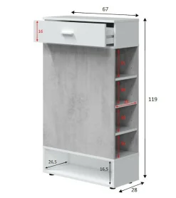 Scarpiera Dbalog, 67x28h119 cm, Cemento e Bianco<Dmora Best Sale