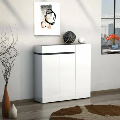 Scarpiera Dbontacchi, 120x34h115 cm, Bianco lucido e Antracite<Dmora Outlet
