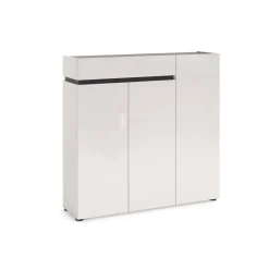 Scarpiera Dbontacchi, 120x34h115 cm, Bianco lucido e Antracite<Dmora Outlet