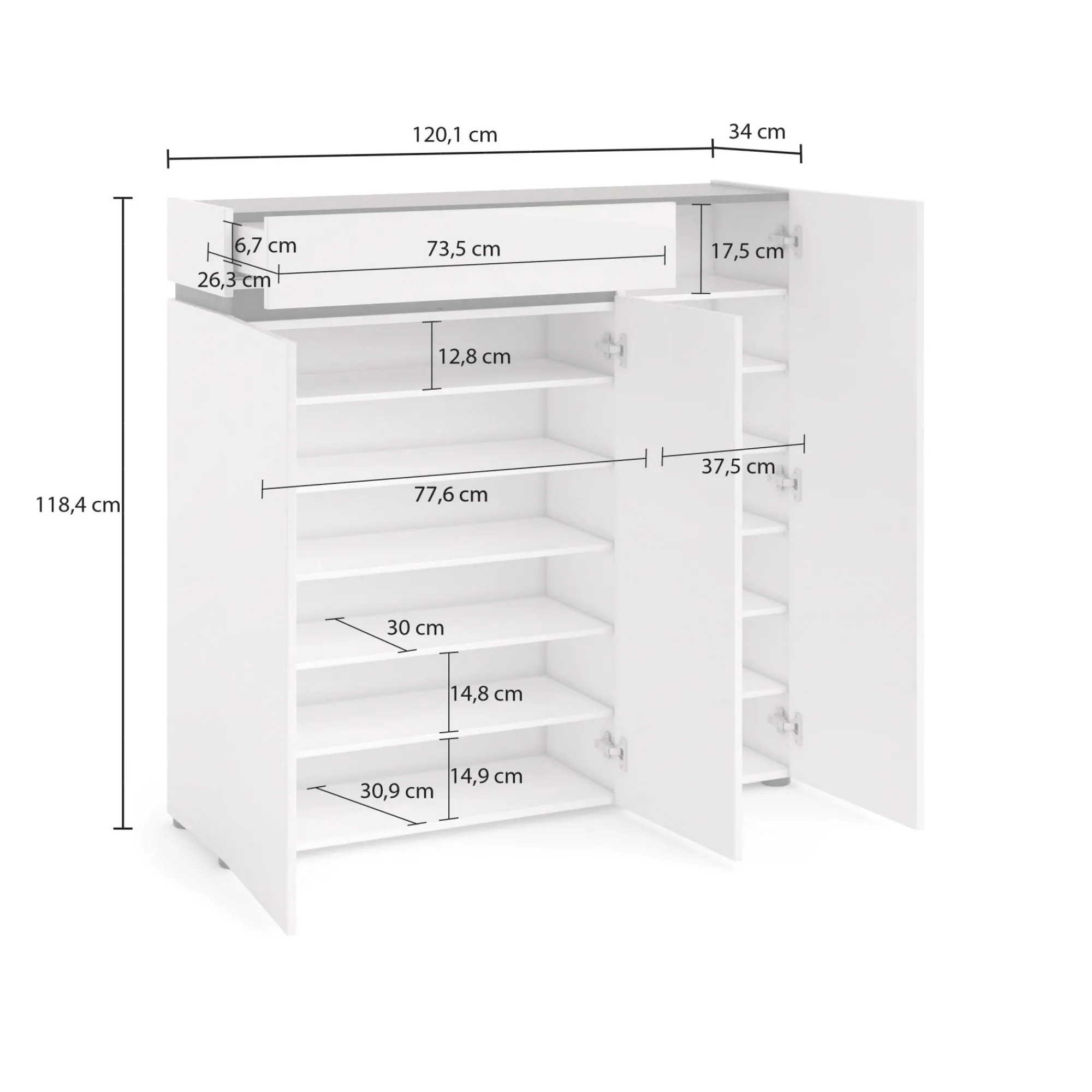 Scarpiera Dbontacchi, 120x34h115 cm, Bianco lucido e Antracite<Dmora Outlet