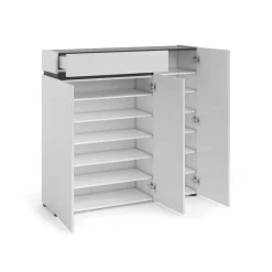 Scarpiera Dbontacchi, 120x34h115 cm, Bianco lucido e Antracite<Dmora Outlet