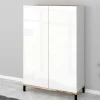 Scarpiera Dbrenza, cm 90x40h147, Bianco lucido e Acero<Dmora Fashion