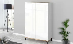 Scarpiera Dbrenza, cm 90x40h147, Bianco lucido e Acero<Dmora Fashion