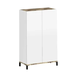 Scarpiera Dbrenza, cm 90x40h147, Bianco lucido e Acero<Dmora Fashion