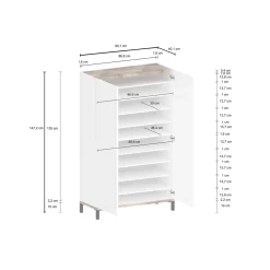 Scarpiera Dbrenza, cm 90x40h147, Bianco lucido e Acero<Dmora Fashion