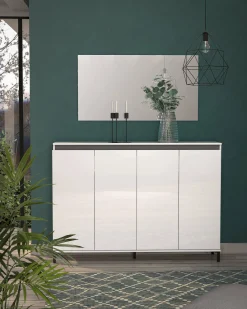 Scarpiera Dcaracciol, 160x34h115 cm, Bianco lucido e Antracite<Dmora Sale