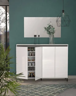 Scarpiera Dcaracciol, 160x34h115 cm, Bianco lucido e Antracite<Dmora Sale