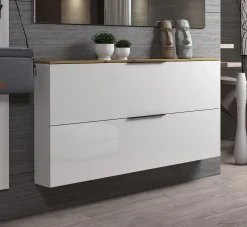 Scarpiera Dfurlanett, 160x19h80 cm, Bianco lucido e Rovere<Dmora Flash Sale