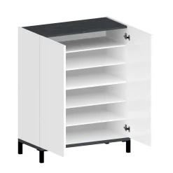 Scarpiera Dlanin, cm 90x40h102, Bianco lucido e Ardesia<Dmora Cheap