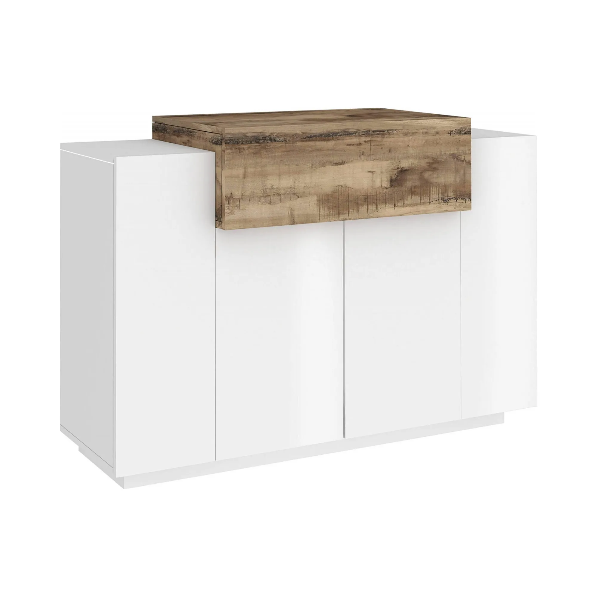 Scarpiera Dlucc, cm 120x45h86, Bianco lucido e Acero<Dmora Online