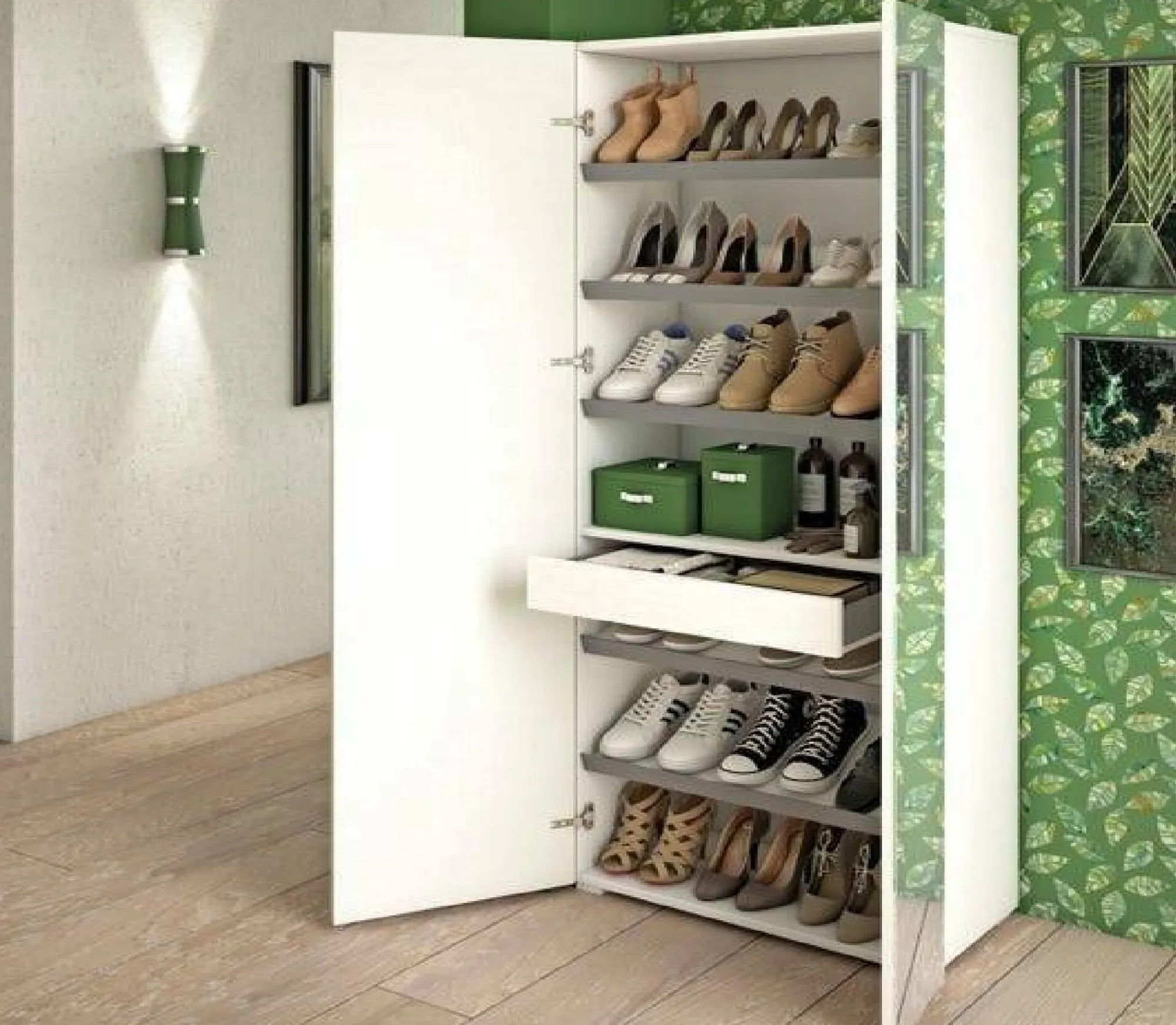 Scarpiera Dminiat, 72x37h195 cm, Bianco e Cemento<Dmora Shop