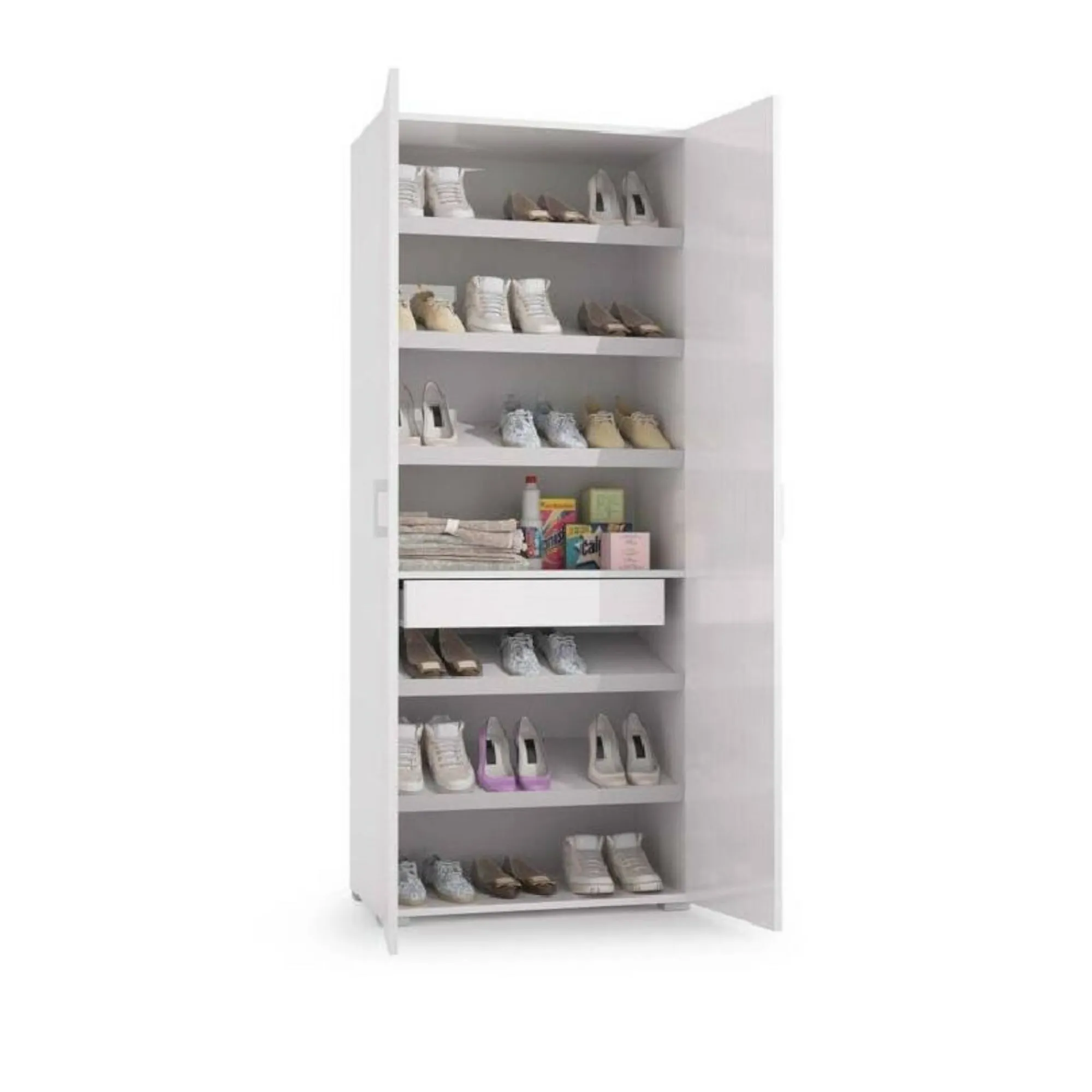 Scarpiera Dminiat, 72x37h195 cm, Bianco e Cemento<Dmora Shop
