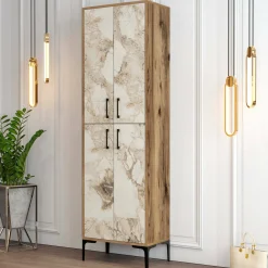 Scarpiera Dolivier, 60x35h200 cm, Noce e Bianco Marmo<Dmora Best