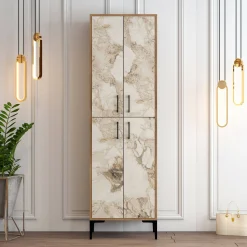 Scarpiera Dolivier, 60x35h200 cm, Noce e Bianco Marmo<Dmora Best