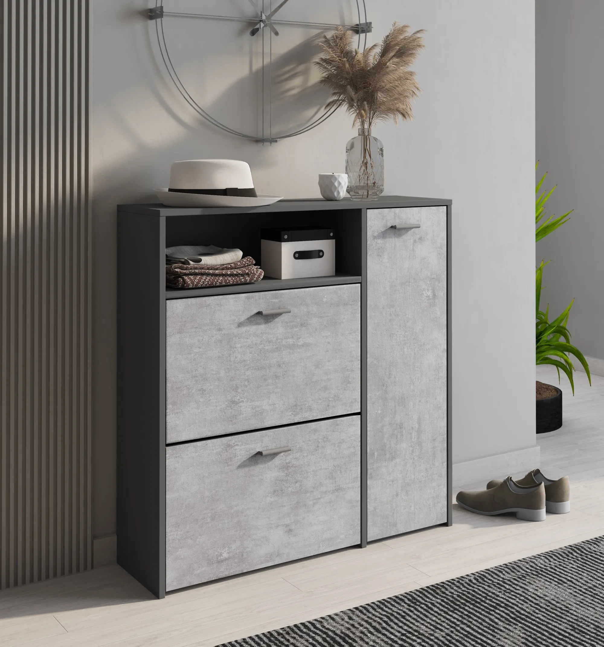 Scarpiera Dpinn, 92x27h94 cm, Antracite e Cemento<Dmora Hot