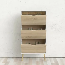 Scarpiera Dtonin, 70x24 h139 cm, Bianco e Quercia<Dmora Best Sale