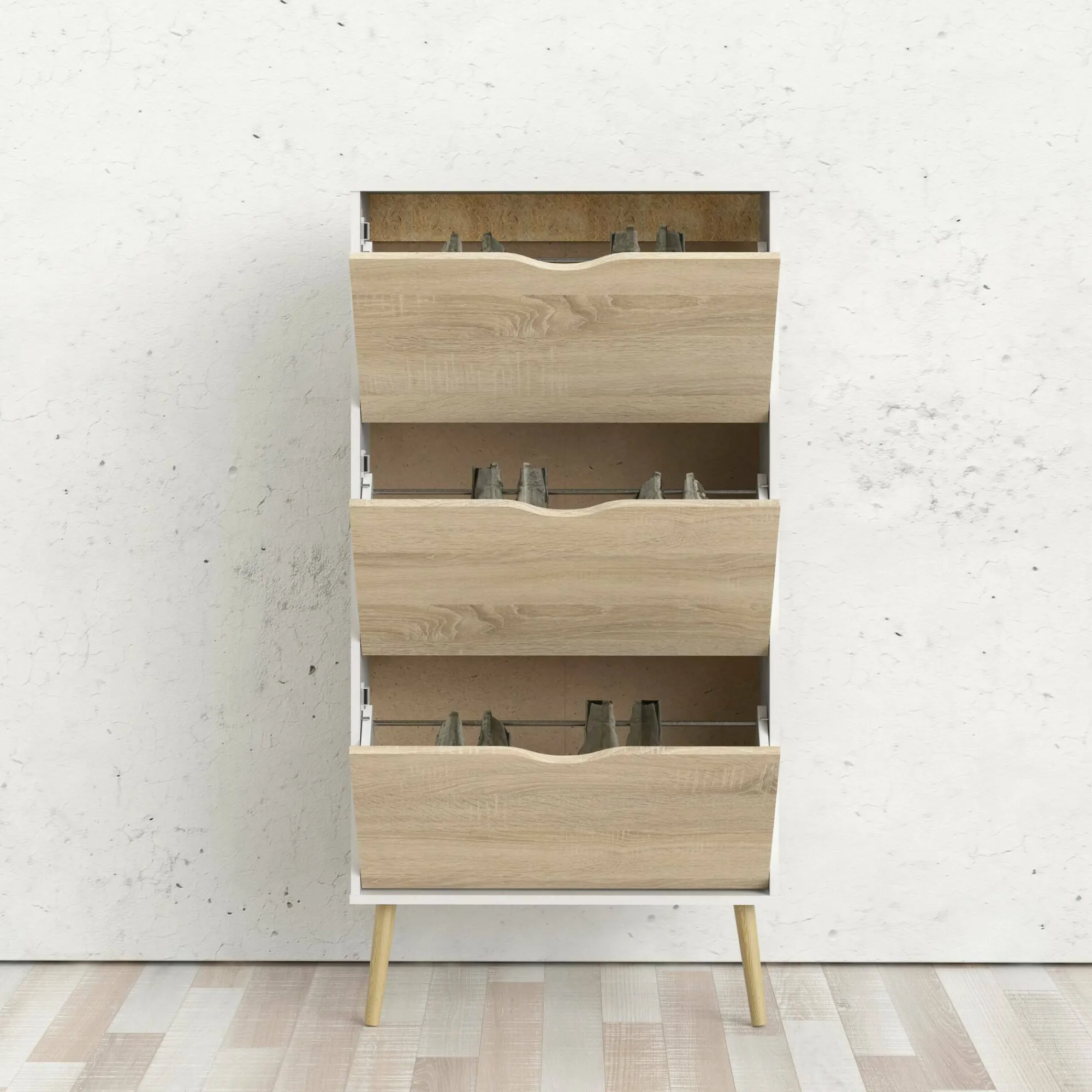 Scarpiera Dtonin, 70x24 h139 cm, Bianco e Quercia<Dmora Best Sale