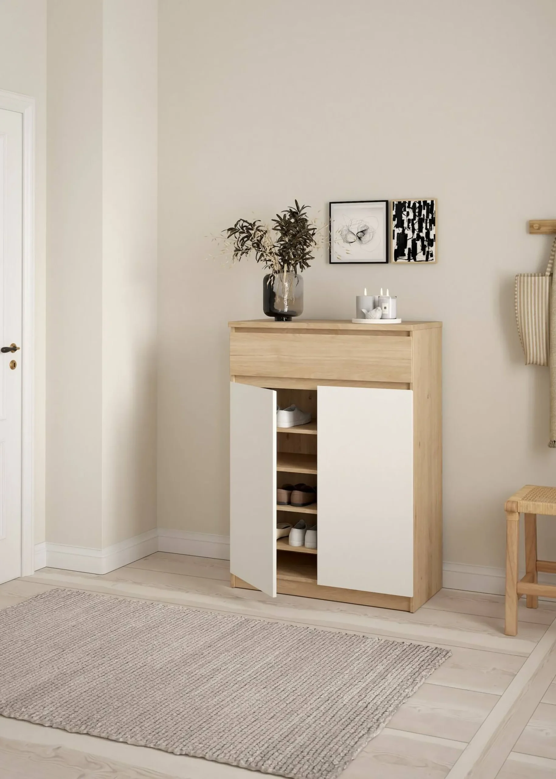 Scarpiera Dtravers, 40x80 h111 cm, Rovere e Bianco<Dmora Discount