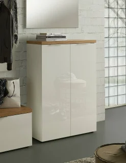 Scarpiera Dublino, 80x34h115 cm, Bianco lucido e Rovere<Dmora Best
