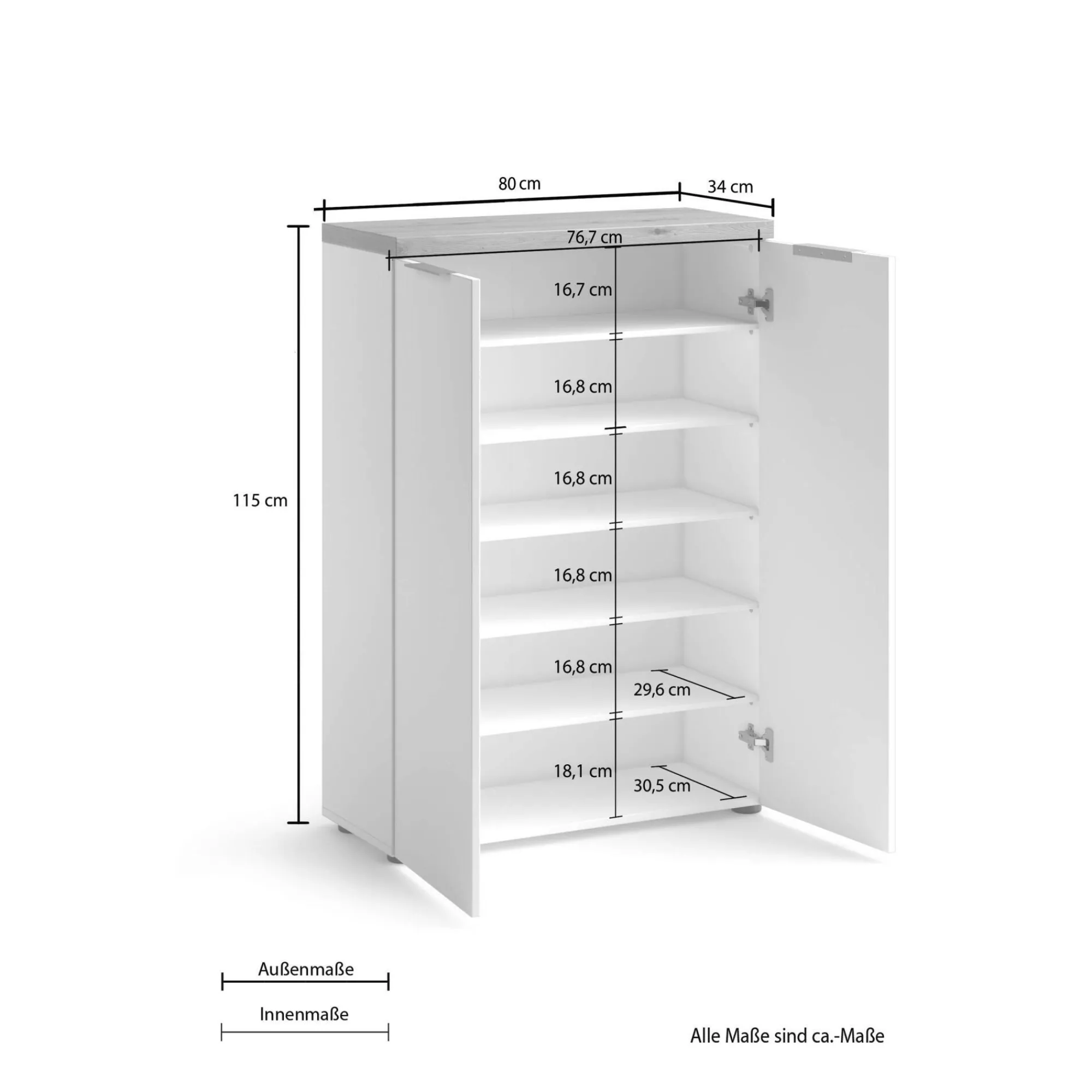 Scarpiera Dublino, 80x34h115 cm, Bianco lucido e Rovere<Dmora Best