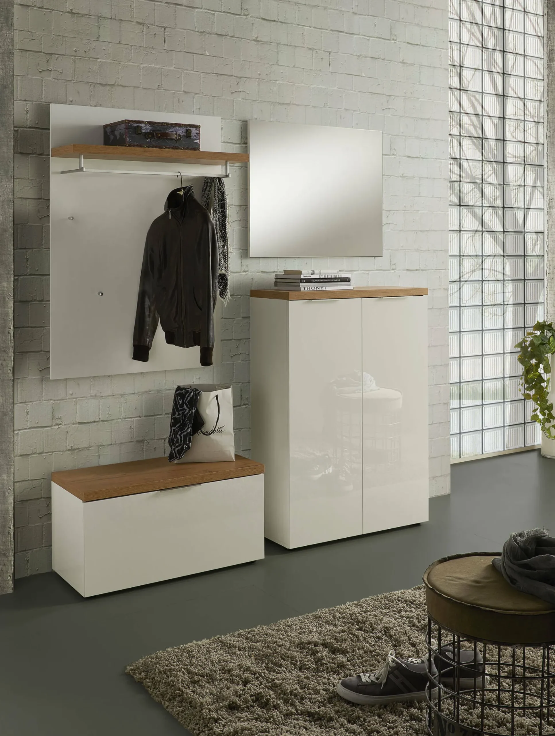 Scarpiera Dublino, 80x34h115 cm, Bianco lucido e Rovere<Dmora Best