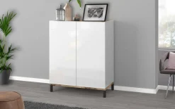 Scarpiera Ferdinanda, cm 90x40h102, Bianco lucido e Acero<Dmora Best Sale