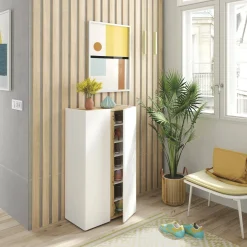 Scarpiera Gotto, 57x35 h102 cm, Bianco e Rovere Nodi<Dmora Cheap