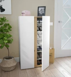 Scarpiera Gotto, 57x35 h102 cm, Bianco e Rovere Nodi<Dmora Cheap