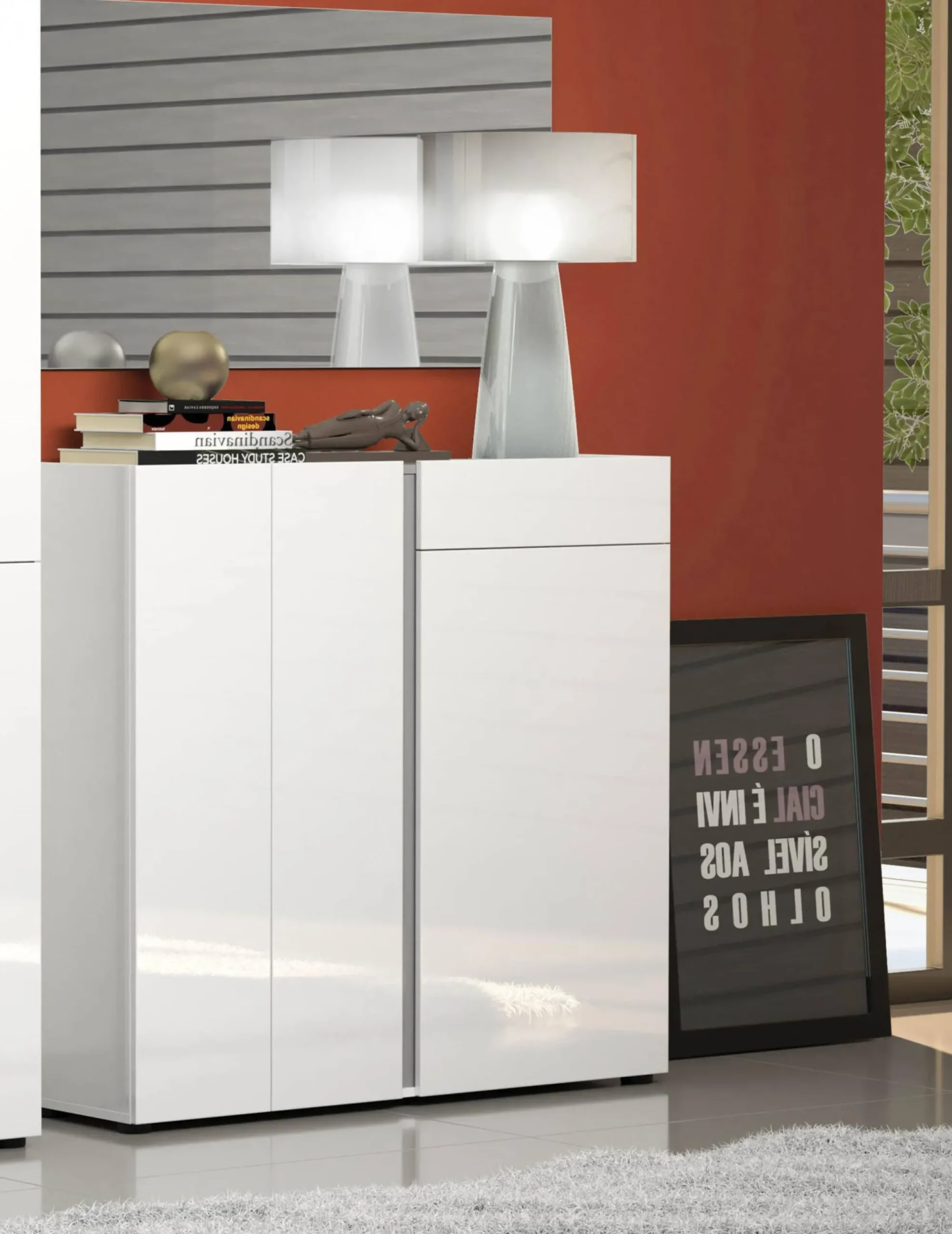 Scarpiera Ilda, 120x33h115 cm, Bianco lucido e Antracite<Dmora Fashion